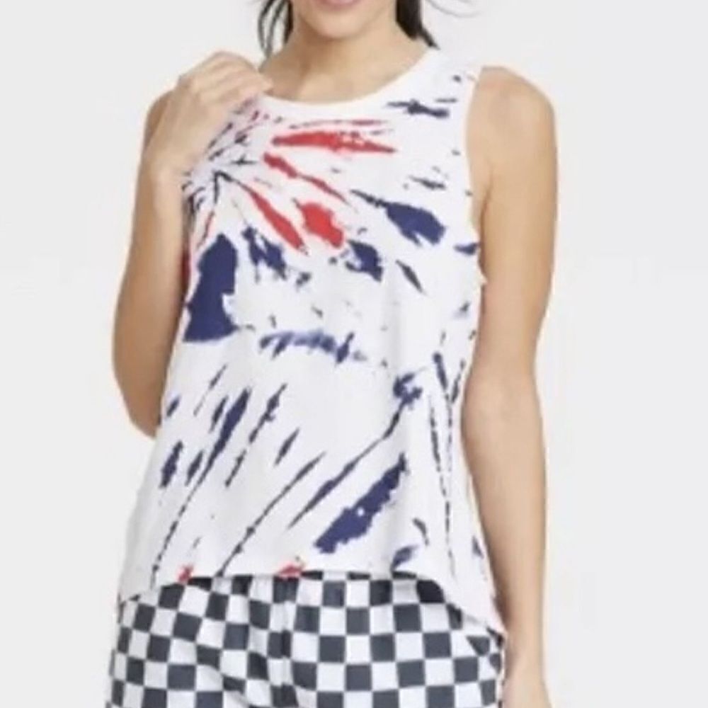 NWT Grayson Threads Women’s‎ Red, White, and Blue Tie Dye Tank Top, Size XS